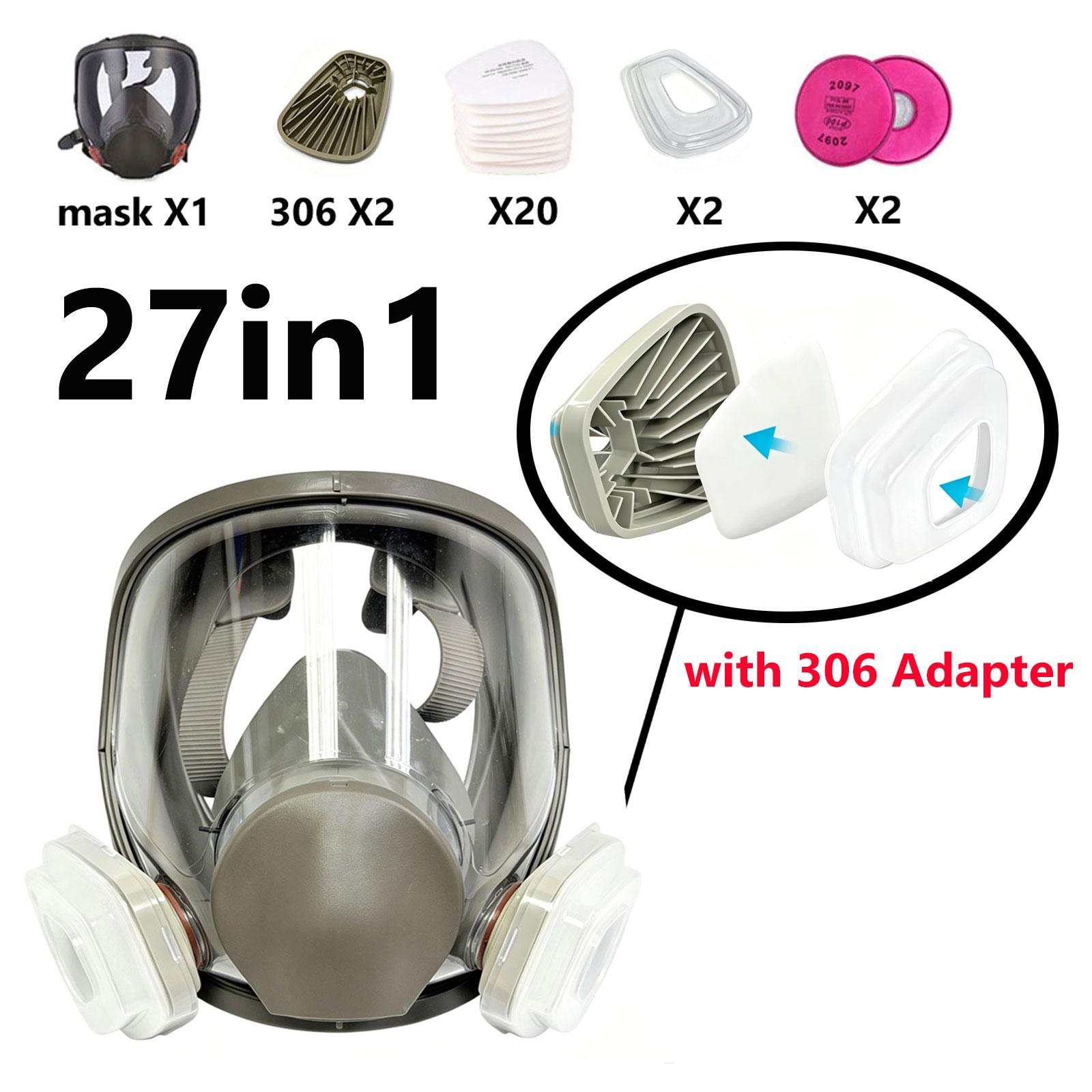Dust Mask Construction - 306 Filtre Adaptörlü 6800 Tam Yüz